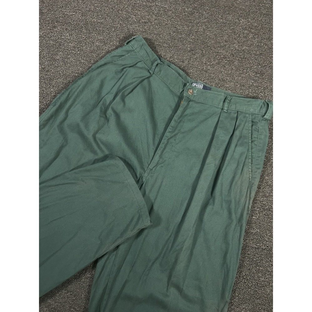 VTG Polo Ralph Lauren Pleated Chino Pants Men 35x32 (Fits 34x30) Green USA Faded